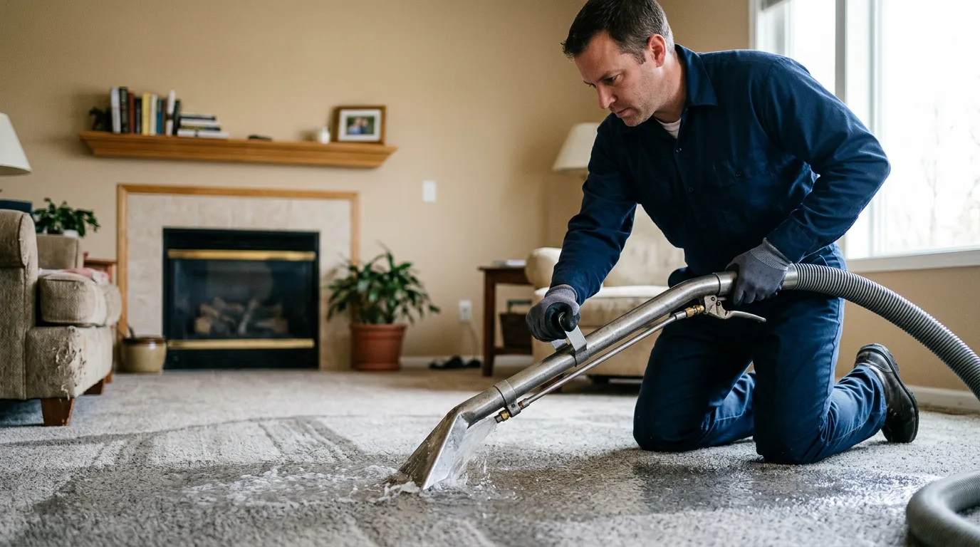 Water damage restoration technician working near Hope, RI